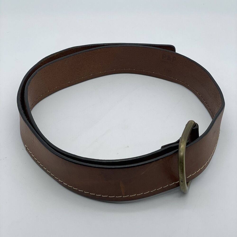 P&P Paolo de Ponte Genuine Leather Belt Men's 39 Dark Tan Brass Buckle Spain - Picture 14 of 16